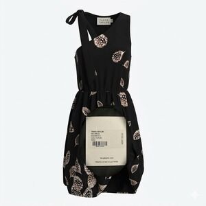 Tanya Taylor Ira‎ Bubble Hem Black Dress Double Layered Print Lined New Size L